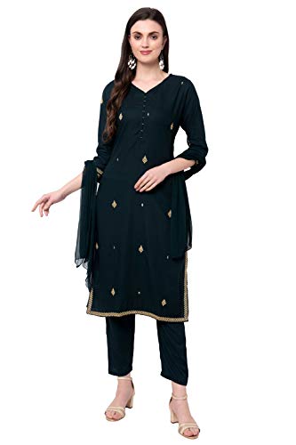 Image of Arayna Women's Embroidered Rayon Kurta Palazzo Set with Dupatta