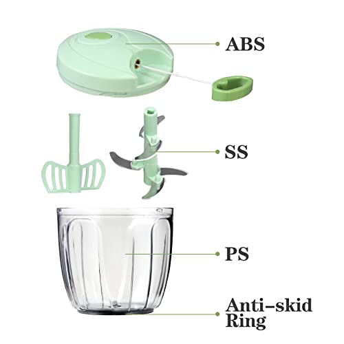 Cambom Manual Food Chopper Vegetable Cutter, Hand String Vegetable Chopper Onions Cutter for Vegetable Fruits Nuts BPA Free Food Safe Material, 900ml Green