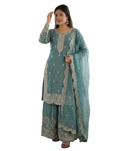 Image of Women's Casual Salwar Suit Pure Heavy Fendy Silk With Embroidery Sequence Work Full Sleeves Salwar Suit With Dupatta.Women's Ethnic Wear