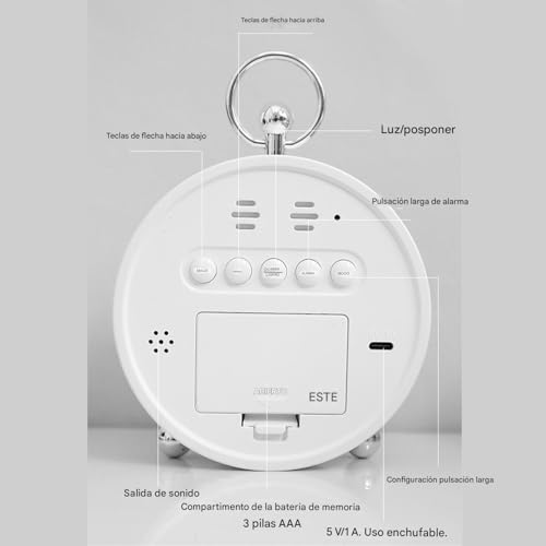 Alarma doble para niños y adultos en reloj LED portátil con cargador USB 7