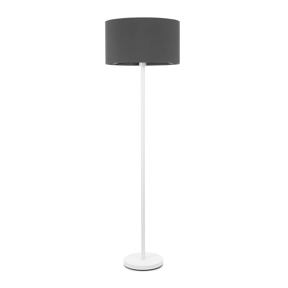 ValueLights | White Metal Single Stem Floor Lamp with Charcoal Fabric Drum Lampshade for Living Room Lounge | Floor Lamps, Home Décor & Improvement Essential