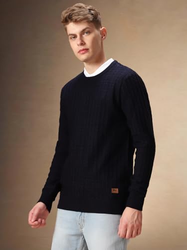 Image of Dennis Lingo Men Solid Acrylic Regular Fit Full Sleeves Pullover Sweater