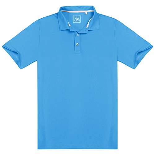 Eagegof Slim Fit Men's Tech Golf Shirt Short Sleeve Performance Tshirts T Polo Shirt Stretch (Bright Blue, L) #TOP4