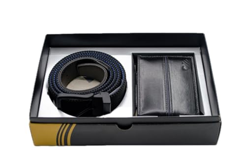 Kit Masculino Cinto Elástico Dupla Face Carteira Couro Legítimo Especial Dia dos Pais (Modelo 1)