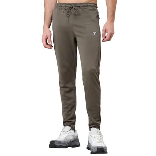 Image of TECHNOSPORT Men's Slim Fit Track Pants with Zip Pockets, ELASTO Plus Quick Dry Stretchable Lightweight Lower for Gym Running Yoga and Sports