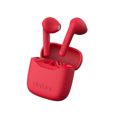 Defunc True Lite Rouge - Écouteur sans Fil Bluetooth 5.3 Hi-FI Son Stéréo, Contrôle Tactile, Microphones Intégrés, 20 Heures Durée de Lecture, USB-C Charge, pour iOS et Android Telephone