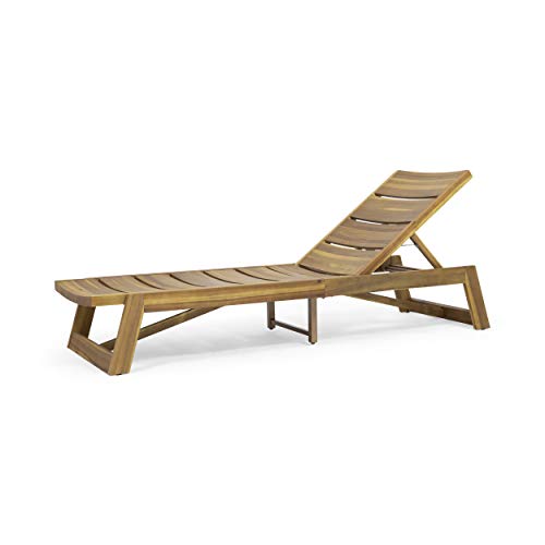 Great Deal Furniture Lillian Outdoor Wood and Iron Chaise Lounge, Teak and Yellow