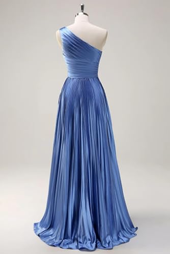 One Shoulder Satin Bridesmaid Dresses with Slit Ruffle Prom Dress 2025 Long Aline Wedding Guest Dress2