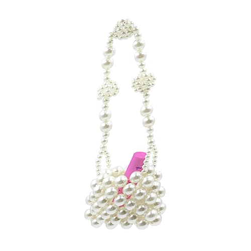 Image of Girls White Beaded Pearl Handbag - Vintage Pearl Clutch Mini Evening Bag for Party Wedding