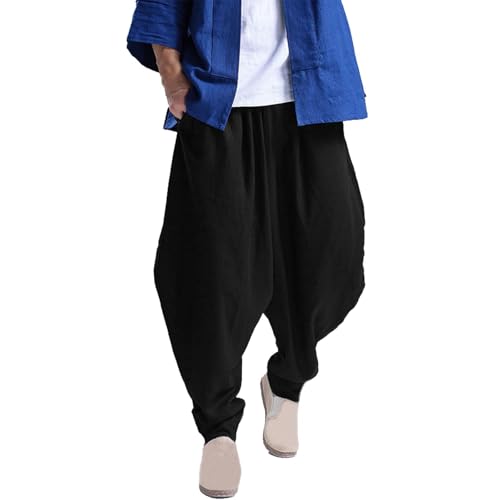 BITLIVE Men's Cotton Linen Plus Size Stretchy Waist Casual Ankle Length Pants2