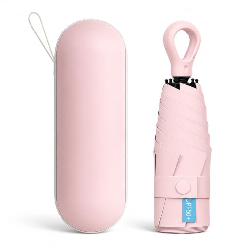 Image of Mini Umbrella with Case for Men & Women (Manual Open) Compact Travelling Pocket Umbrella, Polyester & UV Protect Fabric for Summer /Anti-Slip Handle- Use in Rain & Summer-Foldable Windshield