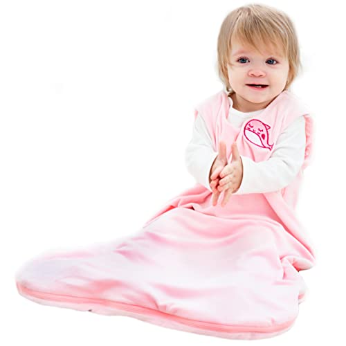 1st Laugh Plush Minky Winter Sleeping Sack Wearable Blanket, for Baby and Toddler Boys,1.8 Tog (Pink Shark, 2T-3T)