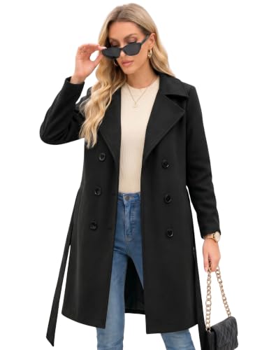 Image of Steve Madden Trench Coat for Women - Double-Breasted Long Winter Faux Wool