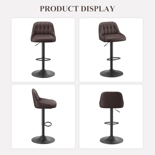 Image of MALOL Bar Stools Set of 2, Swivel Bar Chairs, Modern Adjustable PU Leather Upholstered Barstools Counter Height with Tufted Back for Bar, Kitchen Counter Island, Dining Room, Brown