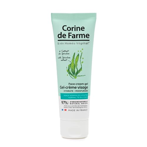 Corine de Farme - Gel Crema Hidratante para el Rostro 50ml - Cuidado Homeo-Vegetal - con Extracto de Espirulina - Piel Normal a Mixta - 97% de Origen Vegetal