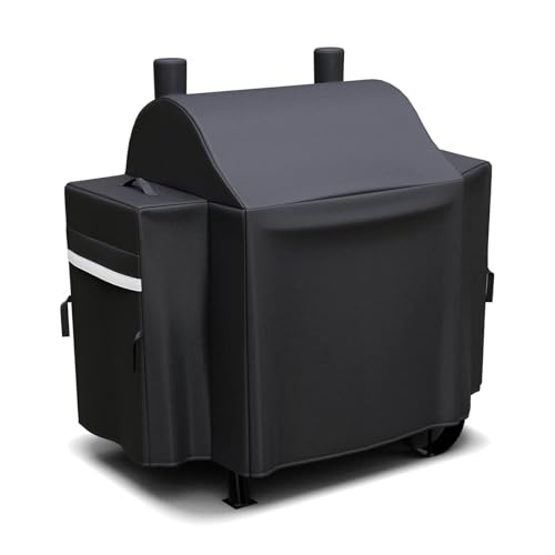 Grisun Upgraded Grill Cover for Oklahoma Joe's Rider 900 & Rider DLX Grills, Anti-Fade Waterproof Charcoal Offset Smoker Cover, Wider Design, for Grills with Front or Side Shelves, 600D Material