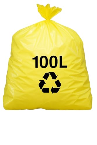 Sac Poubelle Jaune 100l | 50 Sacs Poubelles 100 Litres (2 Rouleaux de 25 Sacs Jaunes) | Très Résistant (30 µ) et Etanche | Déchets non Alimentaires |...