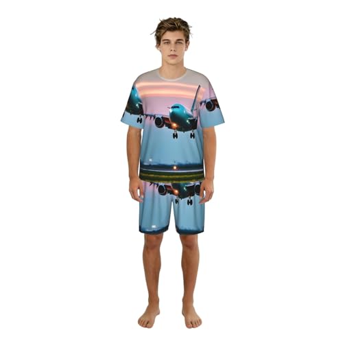 Pyjama 2 pièces homme court à motif avion pour des nuits légères