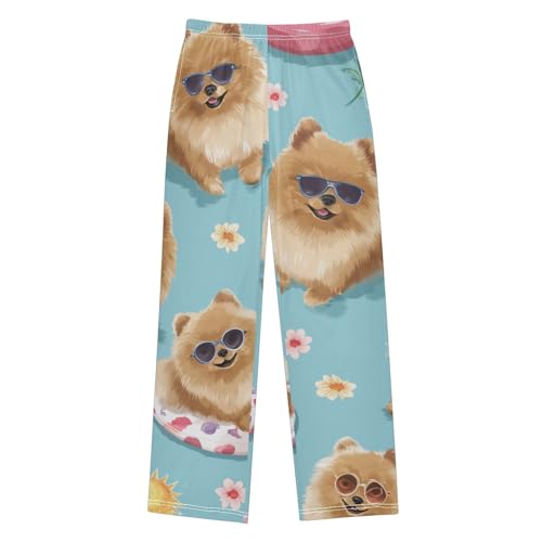 Pomeranian Daisy Flower Boys Long Pants Soft Trousers Elastic Waist Kids Lounge Bottoms with Pockets S-XL