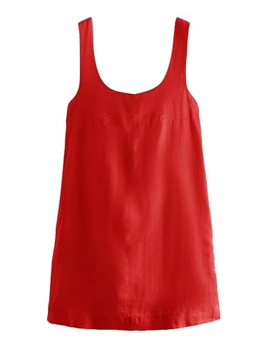 Image of Lumister Womens Lightweight Cotton Linen Dress Sleeveless Crew Neck Back Bow Summer Mini Dresses with Pocket Red