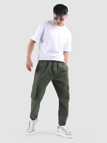 Image of Beyoung Cotton Regular Fit Heavy Gauge Cargo Joggers for Men | Ribbed Hem | Spacious Pockets | Track Pants | Elastic Waistband | Cargo for Men