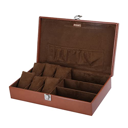 essart Premium 9 Grid Watch Display Case/Jewellery cum Sunglass Collection storage Organiser with Turn Lock closure – Tan