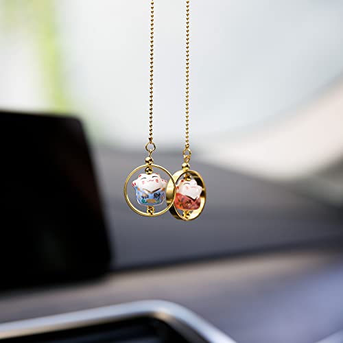 Ygmoner Lucky Cat Car Charm Porcelain Figurine Hanging Pendant (Blue & Pink) #TOP1