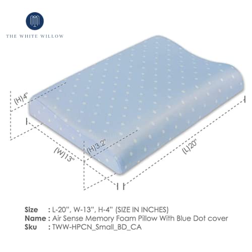 Image of The White Willow Cervical Orthopedic Memory Foam Cooling Active Air Small Size Contour Neck Support Sleeping Bed Pillow with Removable Zip Cover (20 inch L x 13 inch W x 4 inch H) -Blue