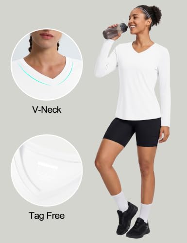 Image of MAGCOMSEN Sun Shirts for Women Long Sleeve SPF Shirt V-Neck UPF 50+ UV Prontection Quick Dry Top for Workout Hiking Swim