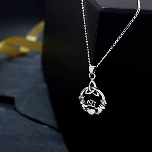 Alexander Castle Sterling Silver Claddagh Celtic Pendant Necklace with 18" Chain and gift box. Great woman's gift for Christmas or Birthday's
