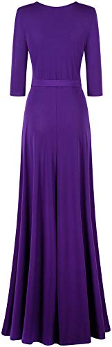 Image of Women's 3 /4 Sleeve Deep V-Neck Maxi Faux Wrap Solid Plus Size Dress