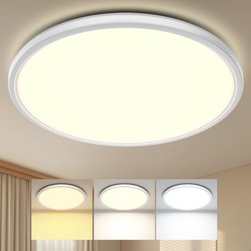 OUILA Deckenlampe LED Deckenleuchte Dimmbar mit Fernbedienung (24W, 2800LM, 3000K-6500K), IP44, Ultraflach (Ø30CM, 2.4CM) – Deckenleuchten für Wohnzimmer, Schlafzimmer, Küche, Badezimmer, Kinderzimmer