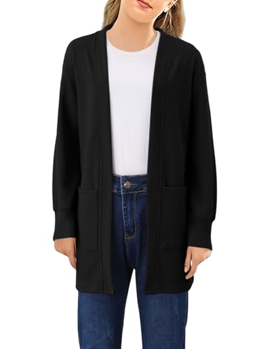 Girls Open Front Cardigan Long Sleeve Casual Fall Winter Loose Knit Sweaters Coat with Pockets2