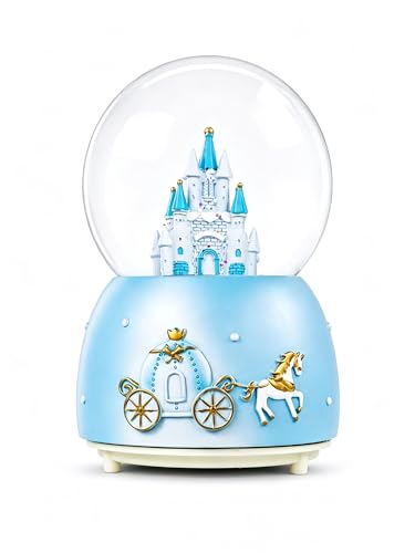 Caja de música iluminada con LED con castillo giratorio y copos de nieve, bola de cristal musical, decoración de Navidad, luz nocturna musical colorida para dormitorio, oficina, regalo de cumpleaños