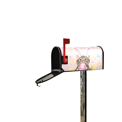 Image of Easter Bunny Cat Pink Magnetic Mailbox Covers Happy Easter Day Eggs Rabbit Butterfly Mailbox Cover Standard Size Full Magnet Garden Yard Porch Mail Boxes Cover Holiday Decorations 21 inch L x 18 inch W