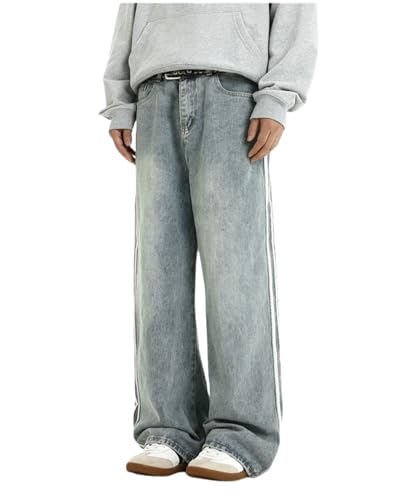 Men's Baggy Vintage Jeans Loose Fit Denim Pants with Stripes on The Side Relaxed Skateboard Denim