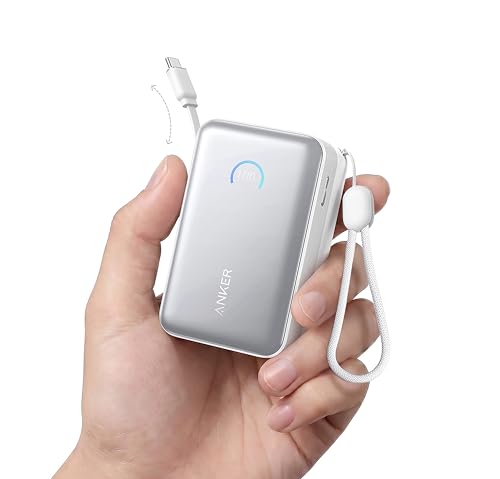 Anker Nano Mini Power Bank, Carregador Portátil USB-C 10000mAh até 45W | com Cabo Retrátil 70cm, Carregamento Rápido, Bateria Externa para iPhone 17/16/15, Samsung, Xiaomi, iPad, MacBook Air, Branco