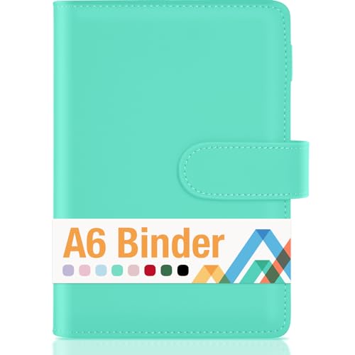 Image of Sooez A6 Notebook Binder, 6 Ring Planner With Stylish Design, Loose Leaf Personal Organizer Cover With Magnetic Buckle Closure, PU Leather for Women With Macaron Colors, 7.48 inchx5.2 inch