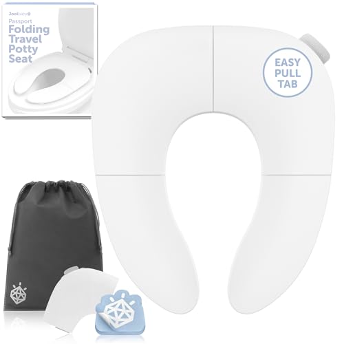 Jool Baby PASSPORT Folding Travel Potty Seat for Training Toddlers - Fits Every Toilet Securely - NEW Pull Tab for Easy Removal (White)