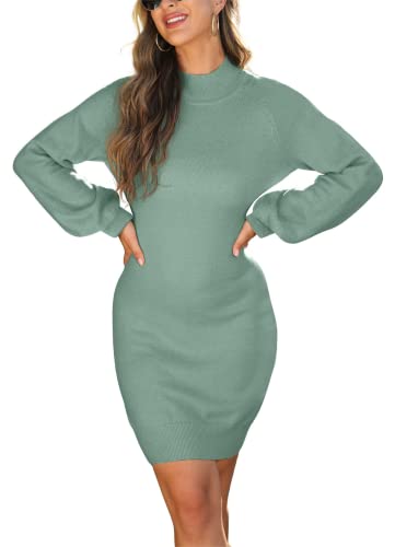 GRECERELLE Women's Mock Neck Ribbed Long Sleeve Bodycon Pullover Cute Mini Sweater Dress2