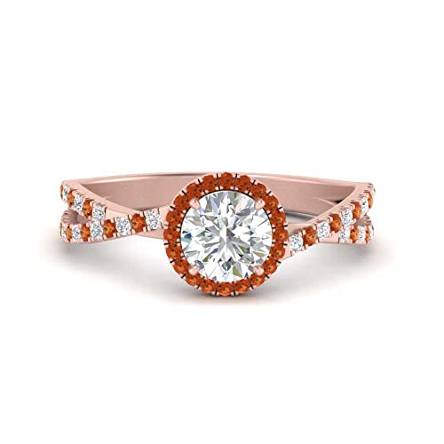 Bague de fiançailles halo twist or rose fin pavé rond taille 47-70