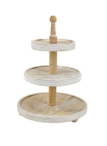 Serene Spaces Living Curio 3-Tier Wooden Serving Display Stand - Multipurpose Tray for Desserts, Appetizers, Jewelry, Rustic Centerpiece for Weddings, Parties, Home Décor, 10