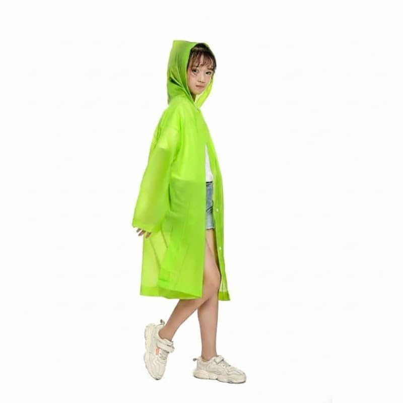 VKG Kids Plain Hooded Raincoat with & Side Pocket| Rain Fighter I Rain Coat for Boy's I Girl's with Carrying Pouch (Green) (2-3Years) 1