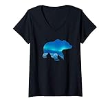 donna orso grizzly blu di viaggio dell'alaska maglietta con collo a v