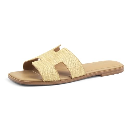 Image of AprCoco Women's Flat Sandals Dressy Classic H-Band Flats Sandals Summer Beach Vacations Slide Sandals