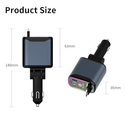 Cargador de coche retráctil soluciona cables sueltos adaptador 4 en 1 USB C para iPhone y Android 4