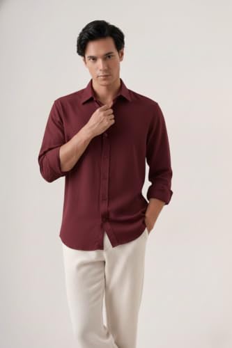 Image of CRYSTAL SKY Men Airy Linen Cotton Shirt Regular Fit Full Sleeves Solid Formal Shirt Stylish Daily Casual Office Wear