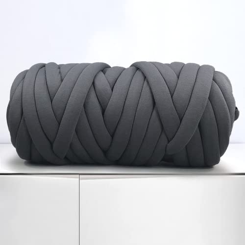 Arm Knitting Yarn for Chunky Braided Knot Throw Blanket DIY, Soft Extra Cotton Washable Tube Bulky Giant Yarn for Weave Craft Crochet,Dark Gray 1.1LB