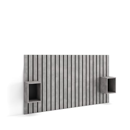 Skraut Home | Tête de lit | avec Tables de Chevet | 196x107x3 cm | Lit de 120,135,140 cm | Panneaux Muraux | Style Moderne | Ciment
