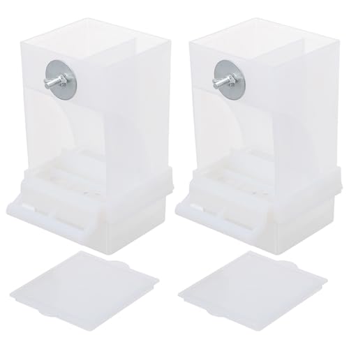 Genérico Comedero Automático Diseño Anti-Salpicaduras 2piezas para Pájaros de Acrílico Blanco y Recogedor de Cáscaras, Adecuado para Periquitos y Pinzones en